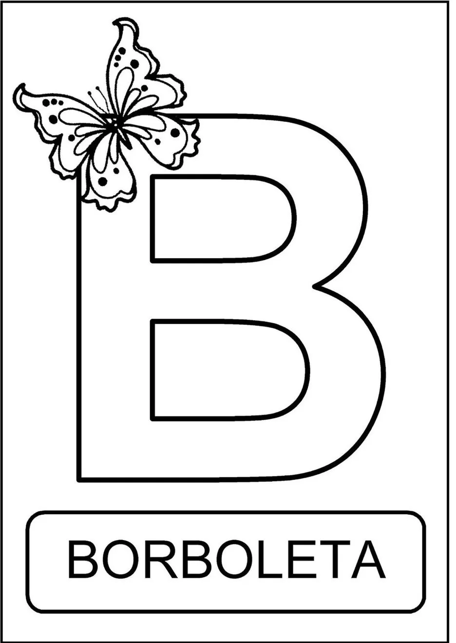 Borboleta na letra B: aprendizado divertido do alfabeto com design de animal colorido. Ideal para atividades com letras e animais.