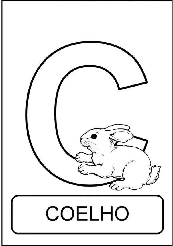 Coelho e letra C: desenho adorável para aprender o alfabeto de forma lúdica. Atividade criativa com animais para crianças.