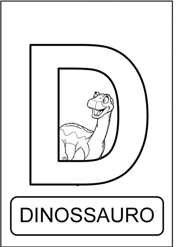 Dinossauro na letra D do alfabeto animal: imagem divertida para crianças aprenderem o alfabeto com animais. Aprenda o alfabeto com um dinossauro colorido e adorável.