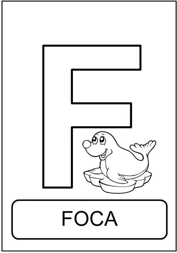 Foca e letra F: Aprendizado divertido do alfabeto com animais. Imagem lúdica para crianças.