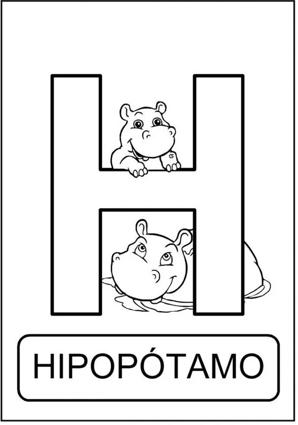 Hipopótamo Letra H: Alfabeto divertido com animais. Aprenda a letra H com um hipopótamo colorido e a palavra HIPOPÓTAMO em destaque.