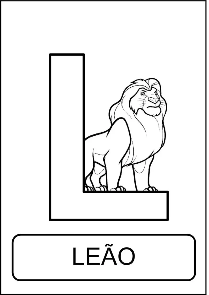 Leão: Representação da letra L no alfabeto animal. Imagem cativante do rei da selva para aprender sobre animais e o alfabeto.