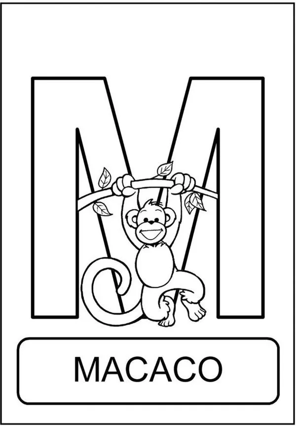Macaco na letra M: alfabeto divertido com animais. Aprenda o alfabeto com essa imagem da letra 'M' e um macaco brincalhão.