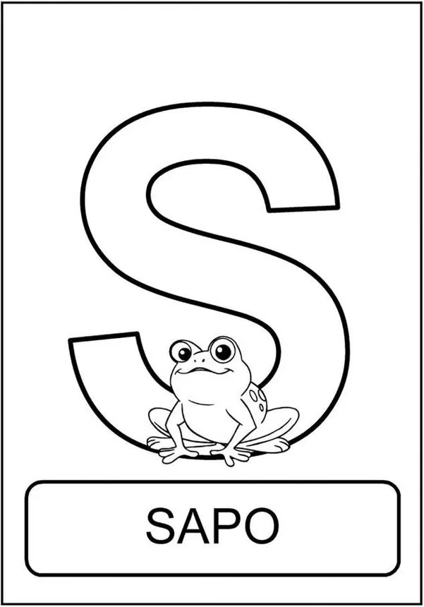 Sapo verde na letra S: Alfabeto divertido com animais para crianças.
