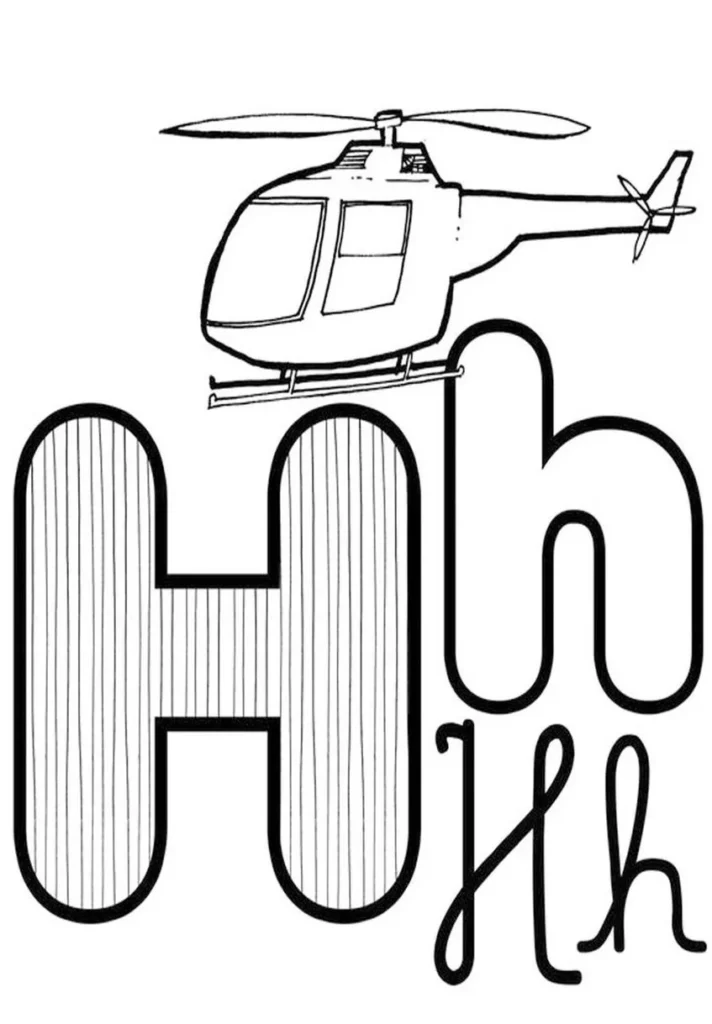 Letra H: Alfabeto maiúsculo e minúsculo com helicóptero. Aprenda sobre a letra H.