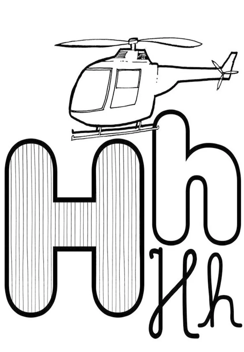 Letra H: Alfabeto maiúsculo e minúsculo com helicóptero. Aprenda sobre a letra H.