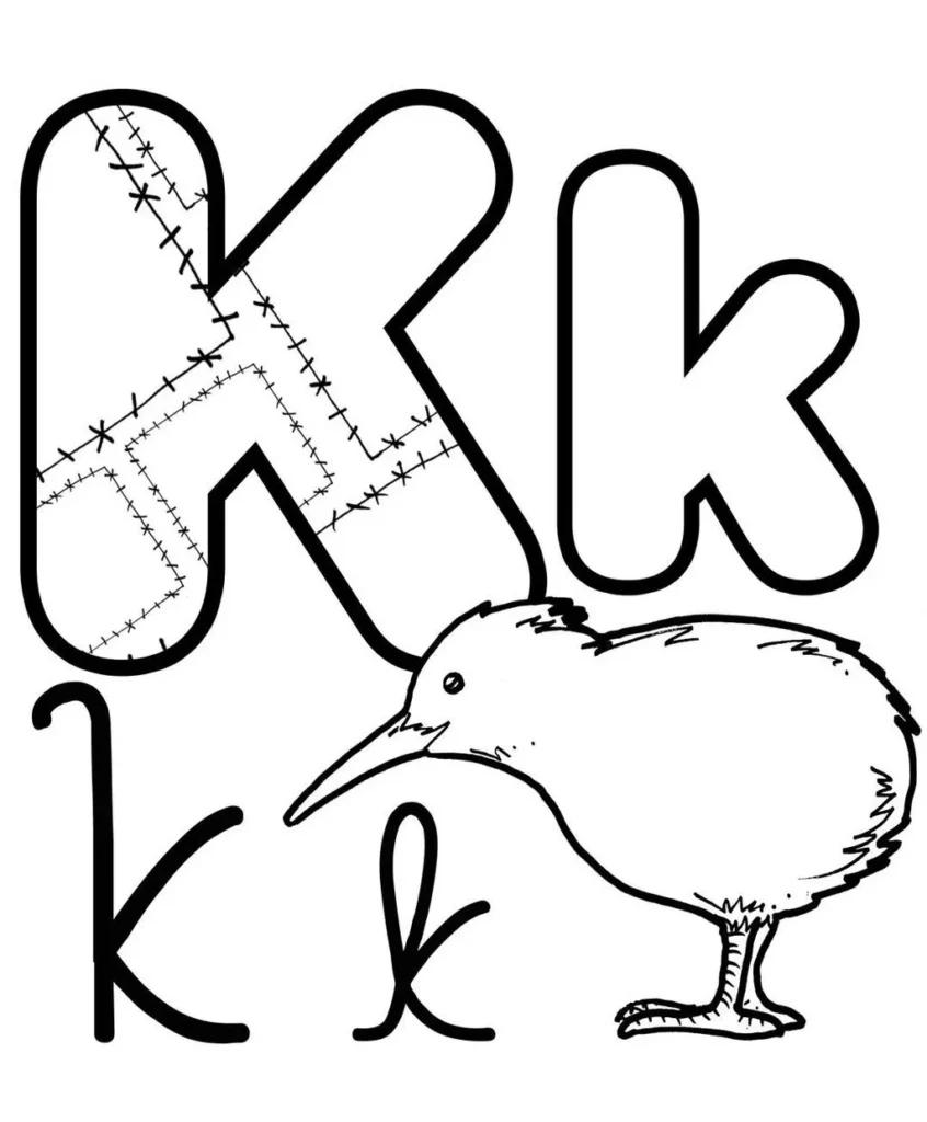 Letra K com kiwi: Alfabeto ilustrado para aprendizado.