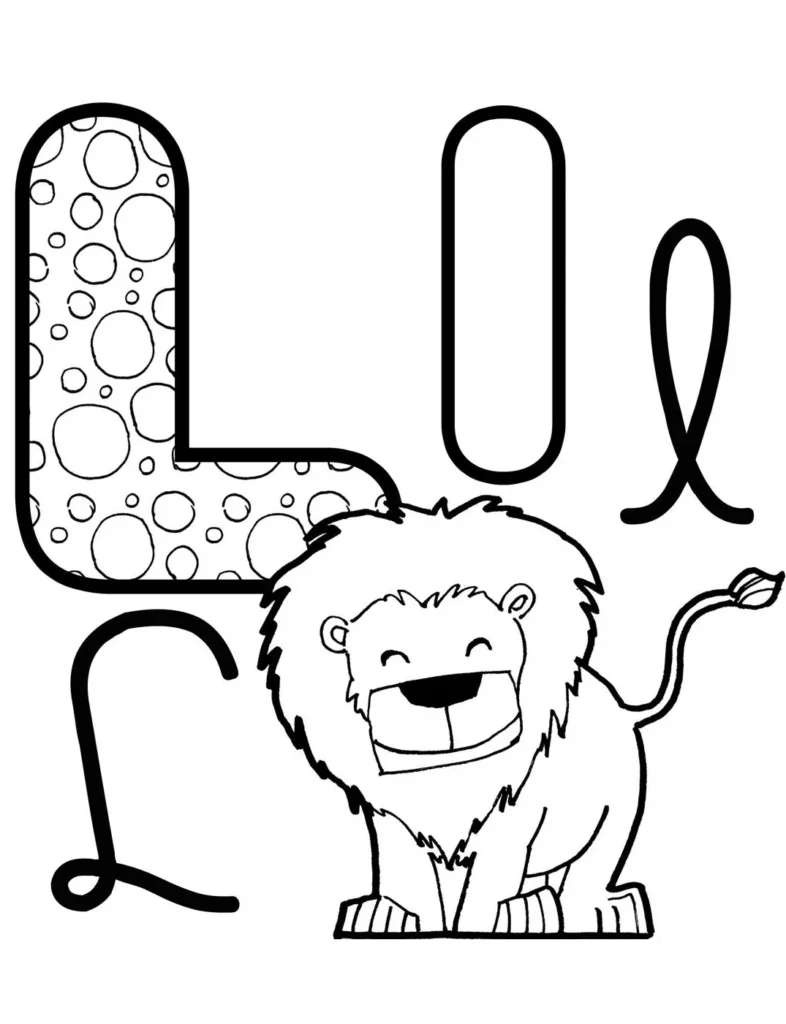 Letra L para colorir com leão: aprendendo o alfabeto de forma divertida.
