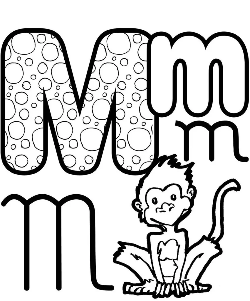 Letra M com macaco: design criativo em tons monocromáticos.