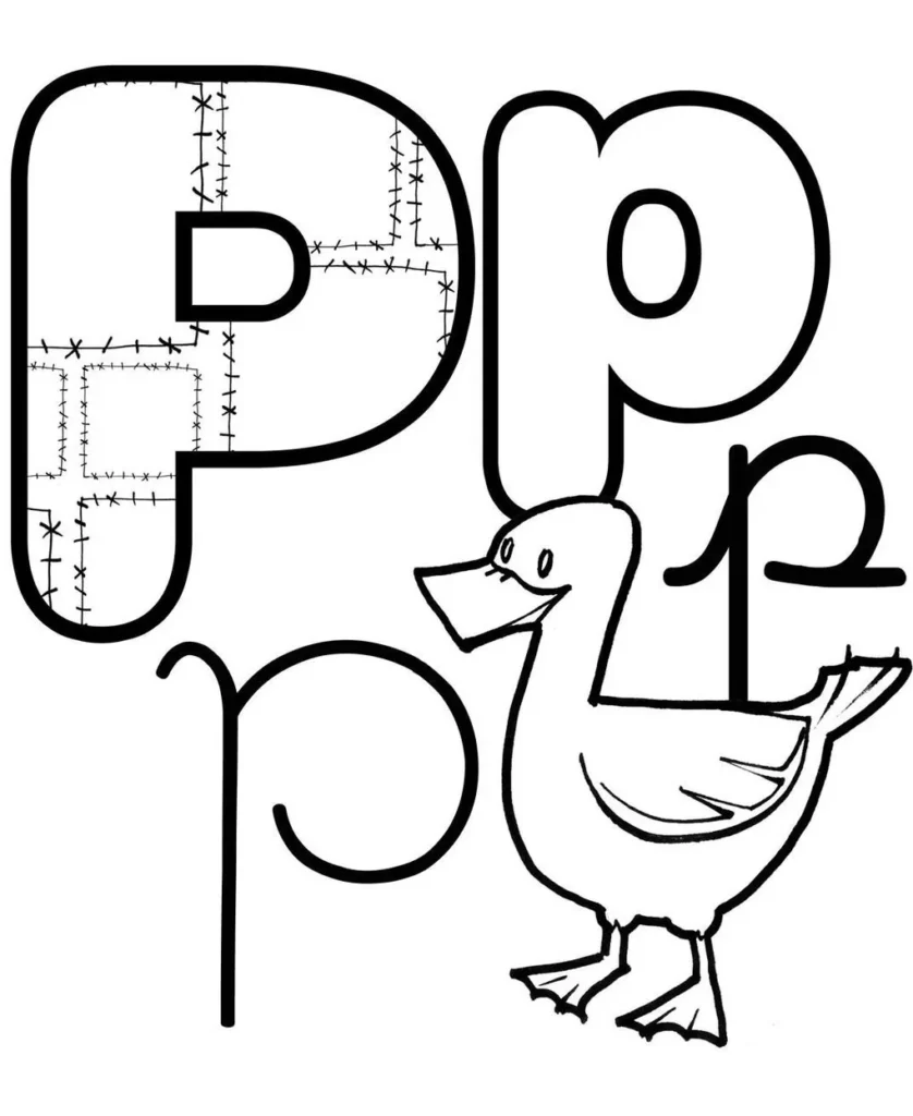 Letra P com pato: alfabeto ilustrado e divertido.