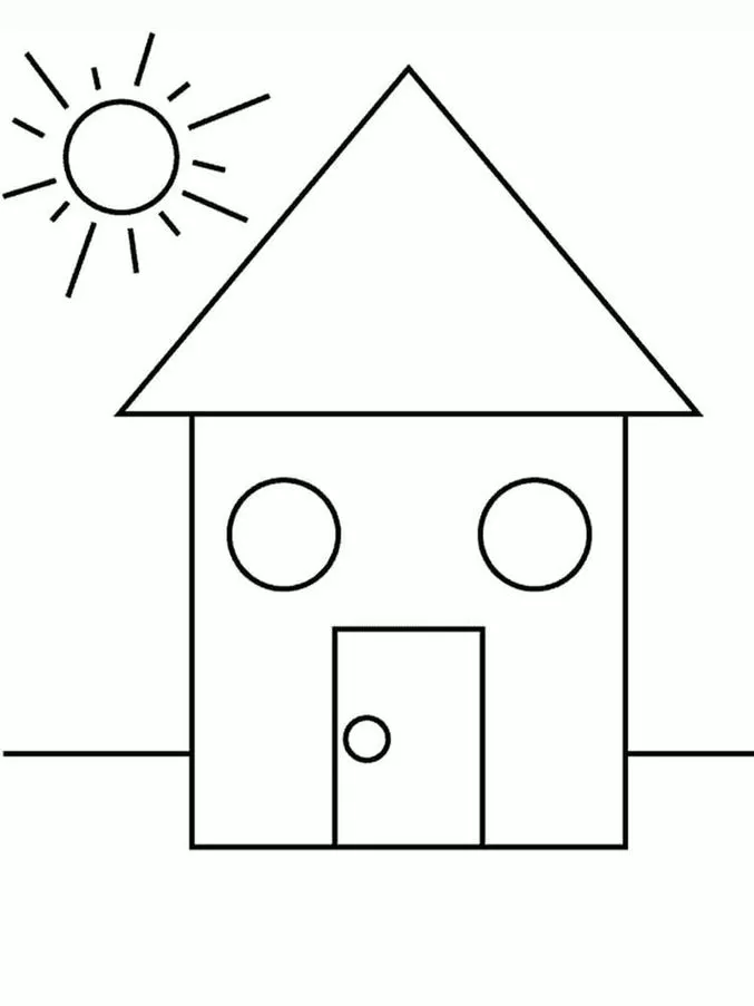 Casa geométrica: design com triângulo, quadrado e círculo