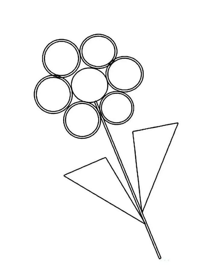 Flor geométrica com círculos e triângulos. Design criativo com caule e folhas.