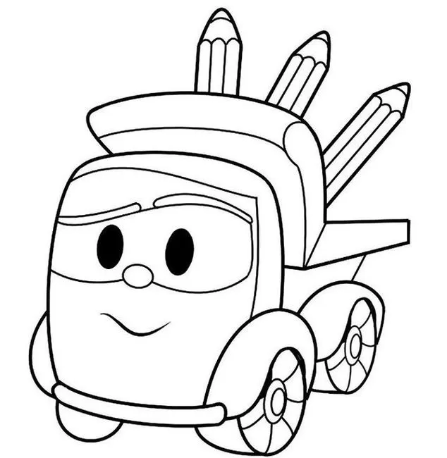 Desenhos para colorir de Léo o Caminhão. A imagem contém um caminhão carregando lápis