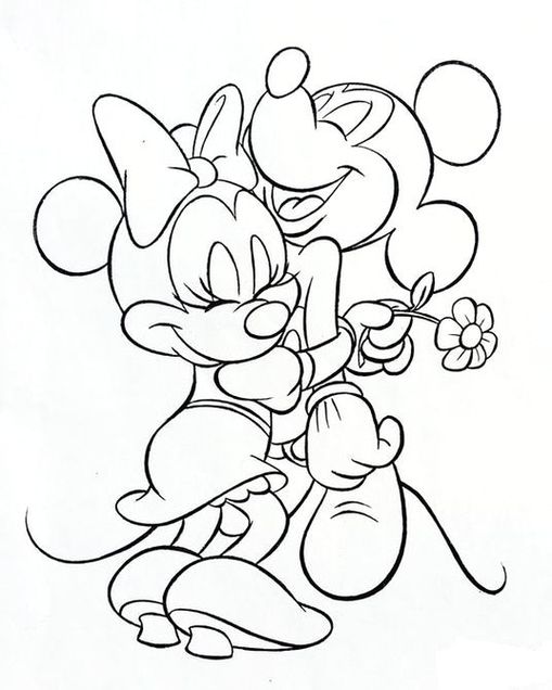 Mickey e Minnie em desenho para colorir: um abraço de amor e diversão. Estimule a imaginação com esta arte!