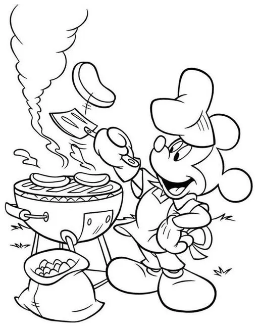 Mickey Mouse chef no churrasco: desenho divertido para colorir e despertar a imaginação das crianças.