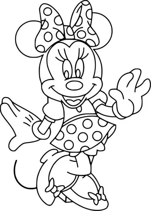 Minnie Mouse para colorir: Desenho fofo com laço e vestido de bolinhas