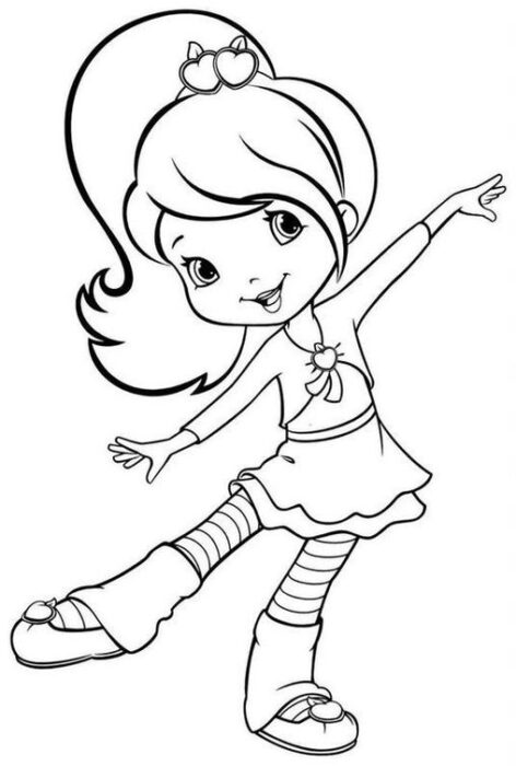 Moranguinho feliz para colorir: Desenho com pose dinâmica e alegre para atividade criativa.