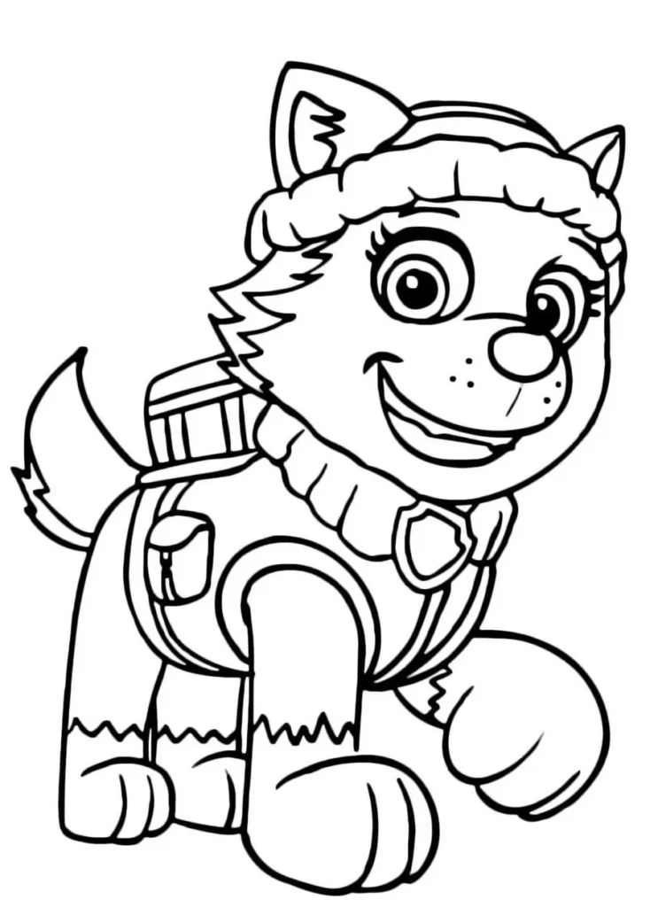 Everest da Patrulha Canina para Colorir: Desenho da personagem sorrindo, ideal para atividades criativas com tema da Patrulha Canina.