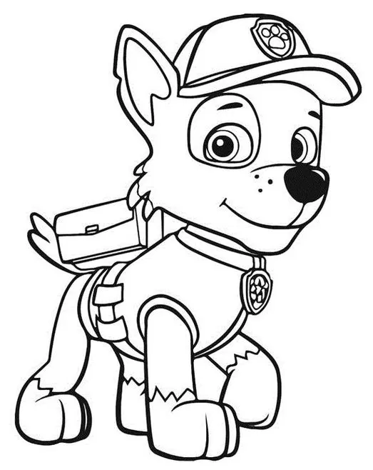 Rocky Patrulha Canina para colorir: Desenho do herói reciclador com boné e mochila. Atividade divertida para crianças.