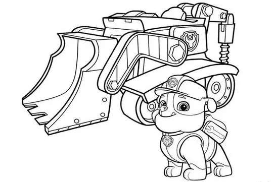 Rubble da Patrulha Canina no trator: desenho para colorir e estimular a criatividade.