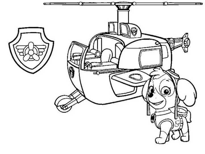 Skye da Patrulha Canina em ação no helicóptero: desenho para colorir e estimular a criatividade. Aventure-se com a Patrulha Canina!