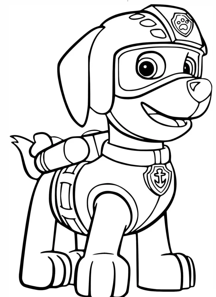 Desenho do Zuma da Patrulha Canina para pintar: aventure-se com o labrador em atividades aquáticas e personalize com suas cores favoritas.