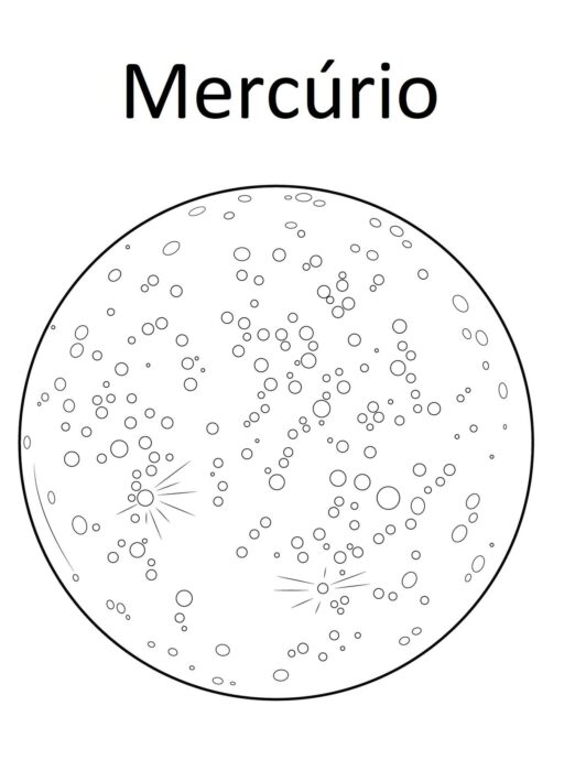 Mercúrio para colorir: desenho do planeta com crateras para atividade de astronomia.