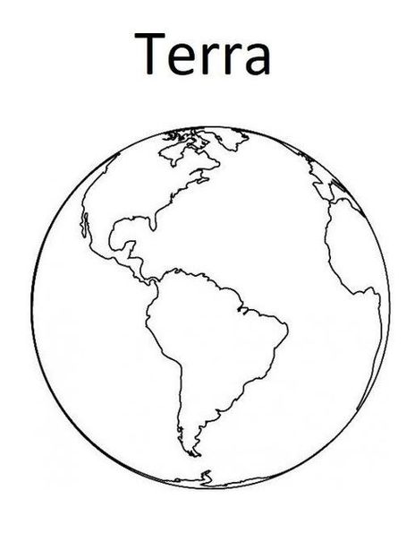 Desenho do Planeta Terra para colorir: Mapa-múndi com continentes detalhados, perfeito para atividades artísticas e pintura.