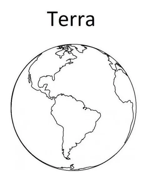 Desenho do Planeta Terra para colorir: Mapa-múndi com continentes detalhados, perfeito para atividades artísticas e pintura.