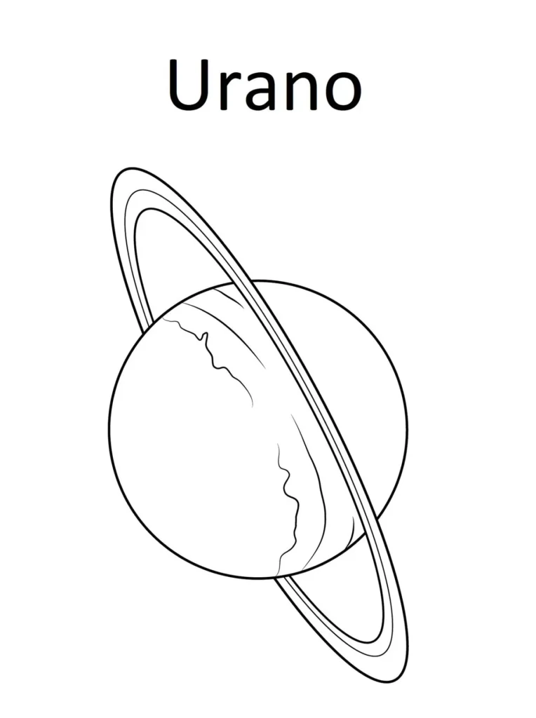 Urano para colorir: Desenho do planeta gasoso com seus anéis, ideal para aprender sobre o sistema solar.