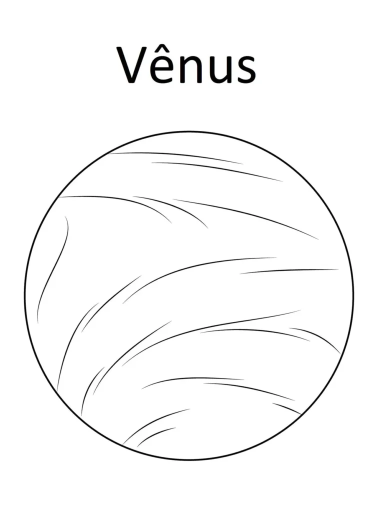Desenho do planeta Vênus para colorir: atividade artística com o segundo planeta do Sistema Solar. Perfeito para pintura e trabalhos manuais.