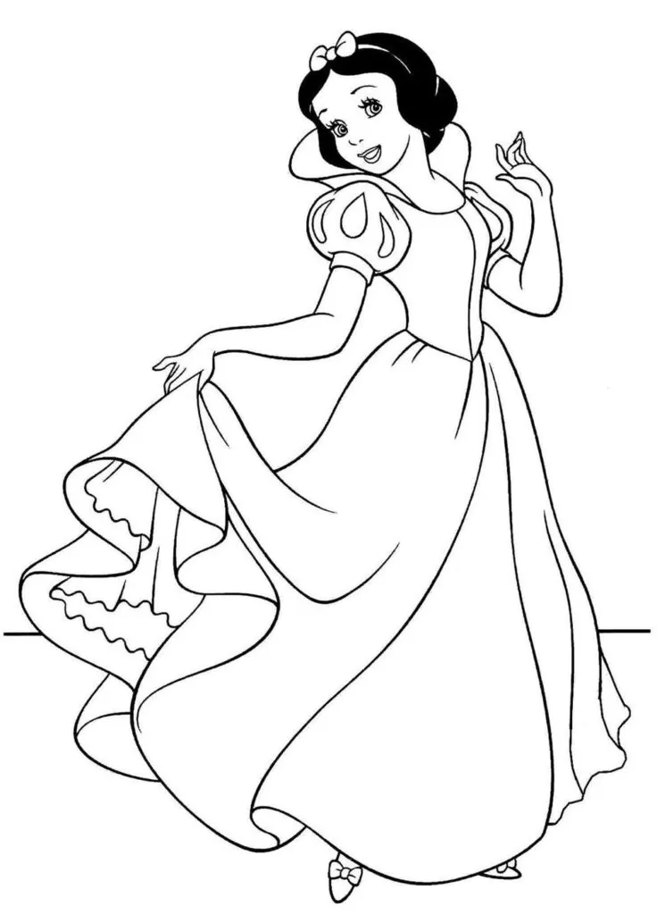 Desenhos da Branca de Neve para colorir em PDF. A imagem contém a personagem principal.