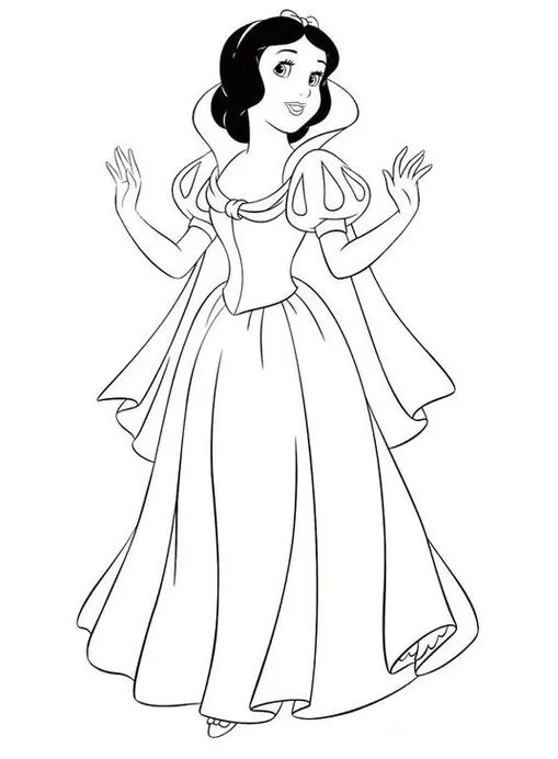 Branca de Neve para colorir: desenho da princesa em seu vestido icônico, pronta para ganhar cor e vida.