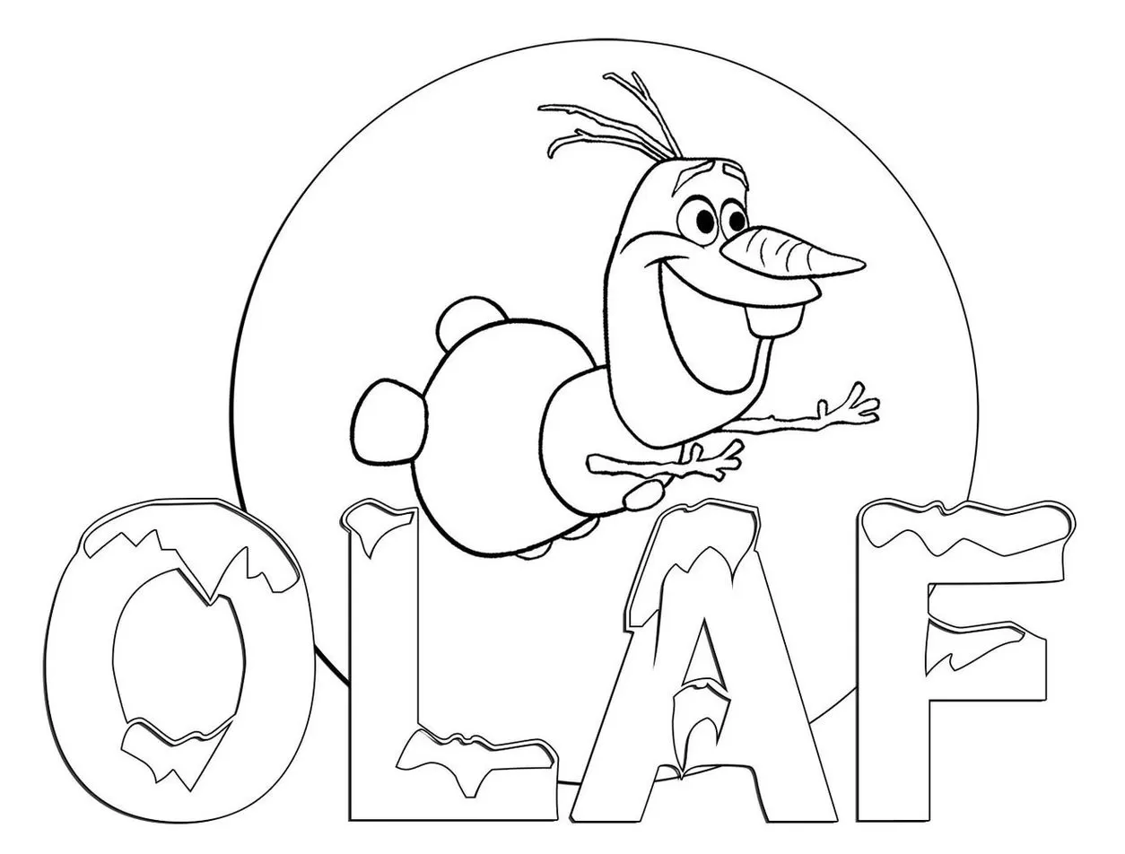Desenhos da Frozen para colorir Olaf Olaf Frozen para colorir: Divertido desenho do boneco de neve com círculo e nome em estilo neve.