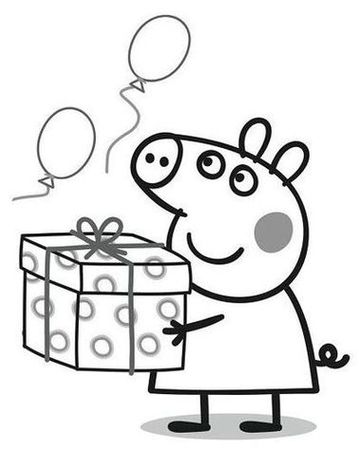 Peppa Pig com Presente para Colorir: Desenho temático para atividades criativas.