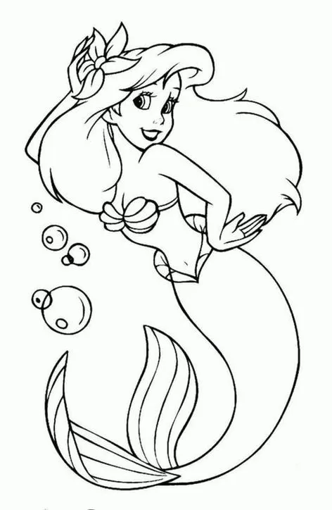 Ariel Pequena Sereia para colorir: Desenho com flor no cabelo, ideal para estimular a criatividade das crianças.