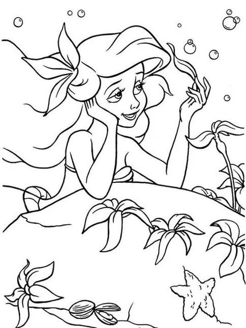 A Pequena Sereia Pensativa: Desenho para Colorir com Tema Marinho