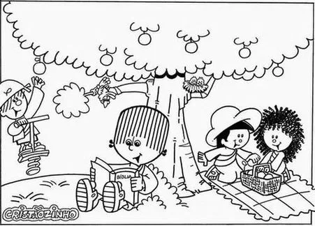 Turma do Cristãozinho: piquenique divertido com leitura da Bíblia, frutas e brincadeiras ao ar livre.