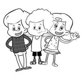 Desenhos das Três Palavrinhas para colorir Completa Três Palavrinhas: desenho para colorir com crianças alegres, unidas e sorrindo. Atividade criativa com as Três Palavrinhas.