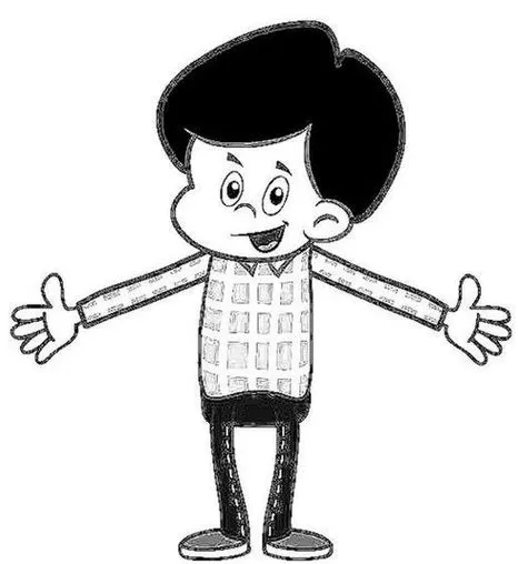 Desenhos das Três Palavrinhas para colorir Miguel Desenho do Miguel das Três Palavrinhas para colorir: garoto sorridente com camisa xadrez e calça escura. Diversão para crianças com Três Palavrinhas.