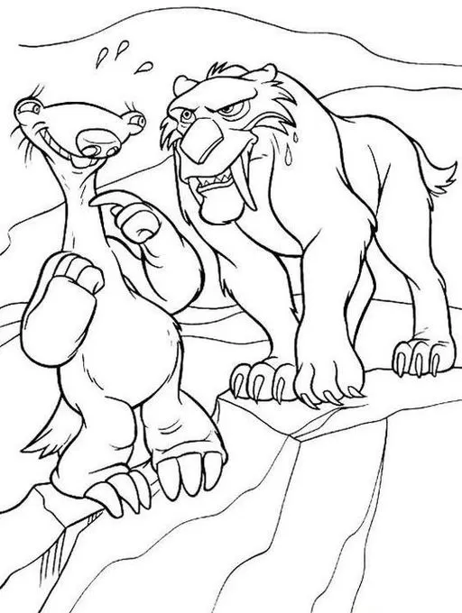 Desenho para colorir de Sid e Diego, de 'A Era do Gelo': atividade criativa com os personagens da animação.