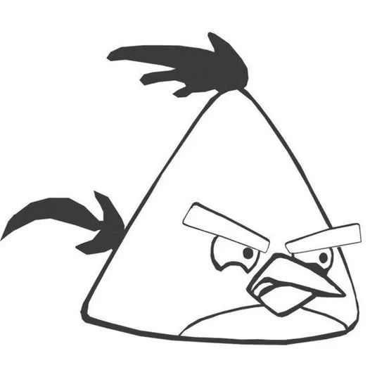 Desenho do Angry Bird Chuck para colorir: corpo triangular, crista e expressão zangada em destaque. Ideal para atividades de pintura.
