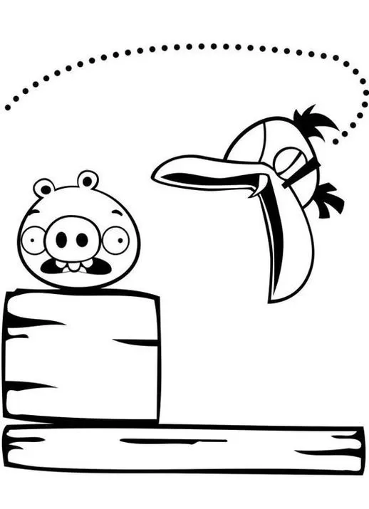 Angry Birds para colorir: Pássaro em ação contra o porco.