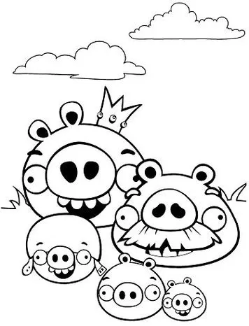 Desenho da Família Foreman Pig de Angry Birds para colorir. Atividade divertida com os porquinhos.