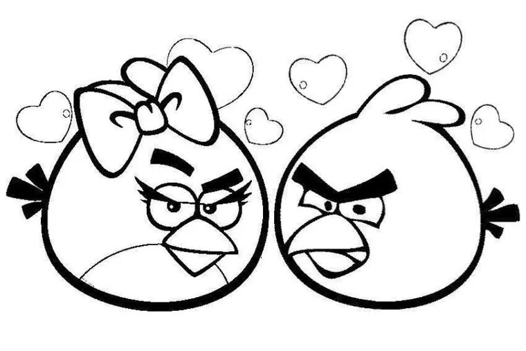 Desenhos de Angry Birds para Colorir: Pássaros Bravos com Corações