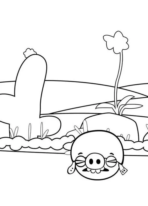 Angry Birds: Porco com óculos chorando em desenho para colorir.