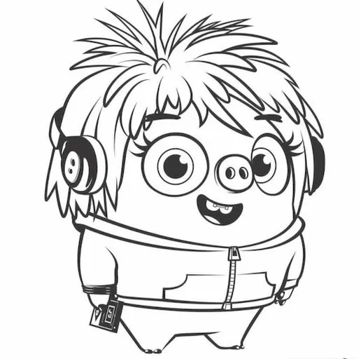 Porco Angry Birds estiloso com fone para colorir. Imagem do personagem com óculos e casaco.