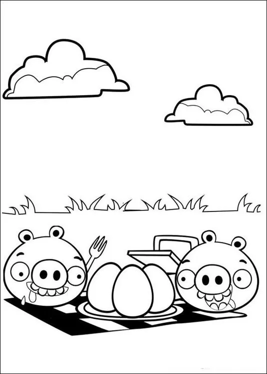 Angry Birds: Porcos famintos em piquenique com ovos para colorir