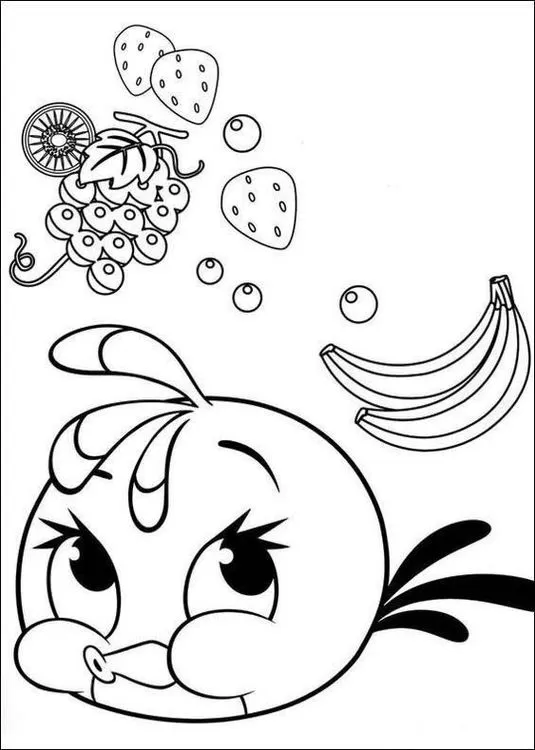 Desenho para colorir da Stella de Angry Birds com frutas saborosas