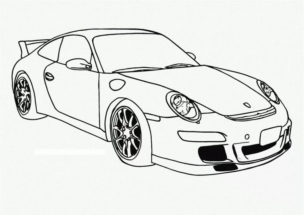 Desenhos de Carros para colorir De corrida Desenho detalhado de carro de corrida Porsche para colorir. Destaque para o design esportivo, aerofólio e rodas de liga leve. Perfeito para colorir e exercitar a criatividade.